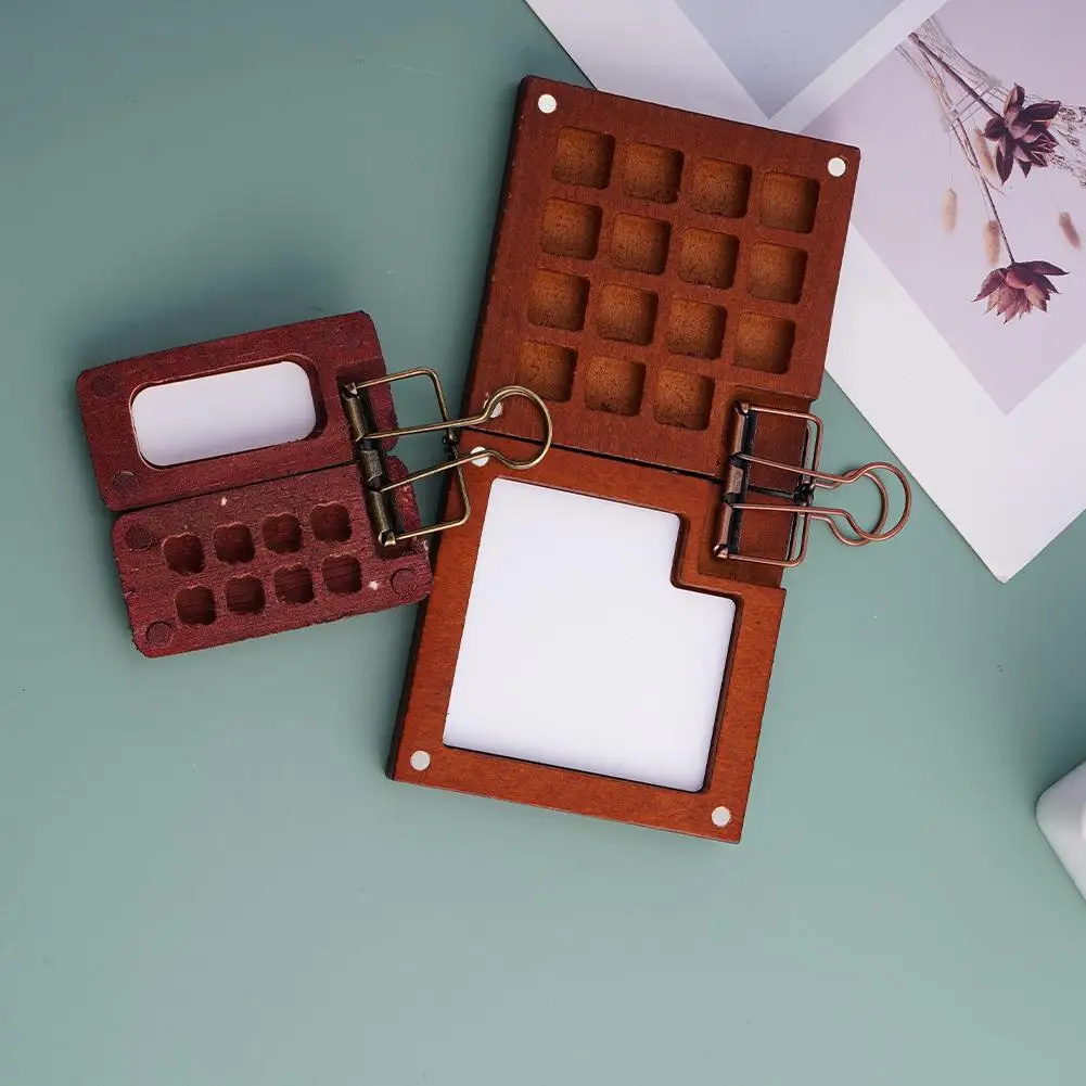 8/15Girds Empty Wooden Watercolor Palette Portable Mini Travel Watercolor Walnut Wood Paint Box Tray Box Art Painting Art Supply 3