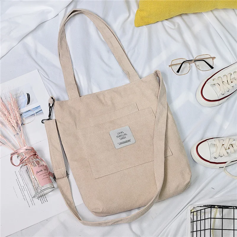 2021 New Literary Canvas Bag Women's Single Shoulder Messenger College Style Student Portable Corduroy Handbag 