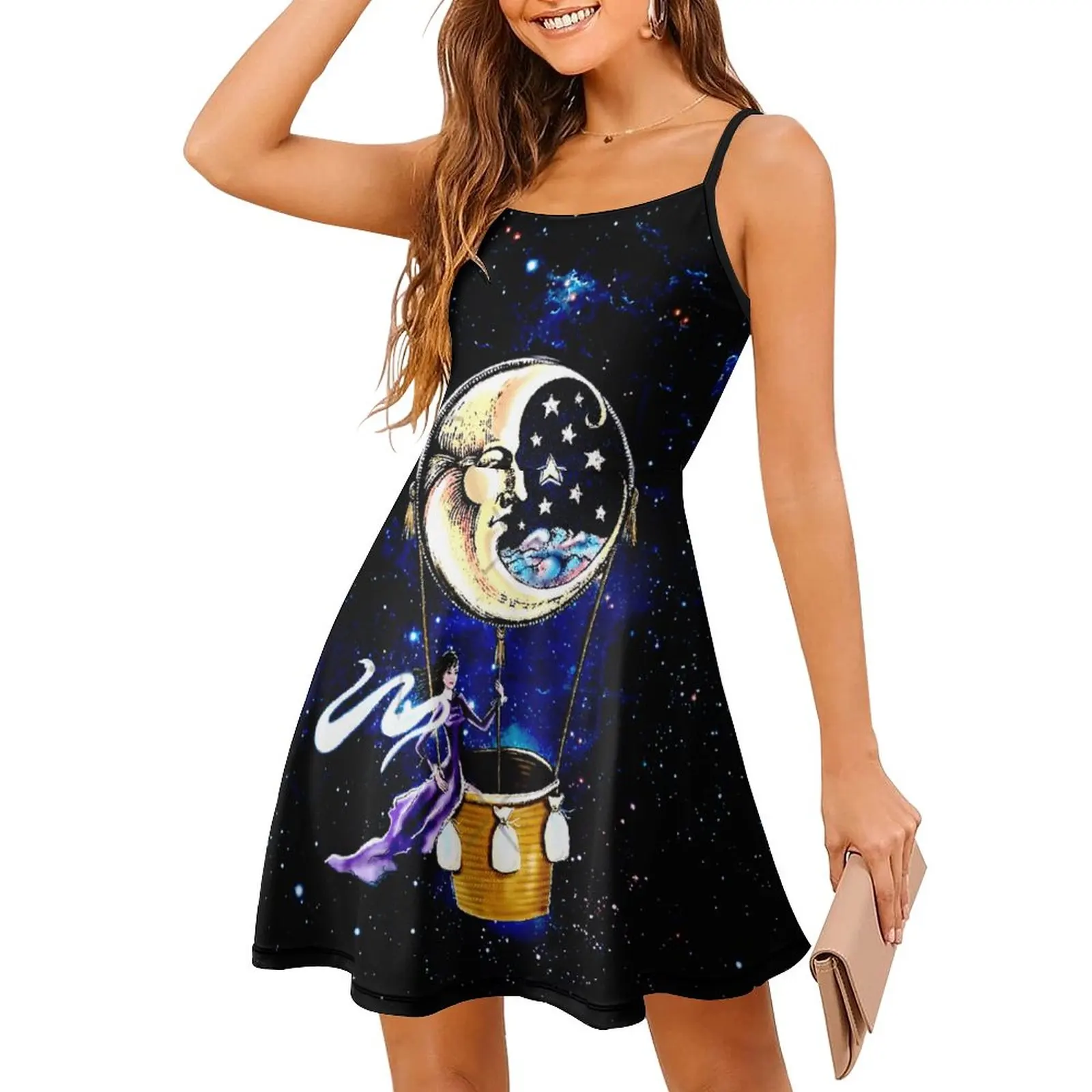 

Sexy Moon Travel The Clockwork Menagerie (Teal) 2 Top Quality Women's Sling Dress Woman's Gown Funny Parties Strappy Dress