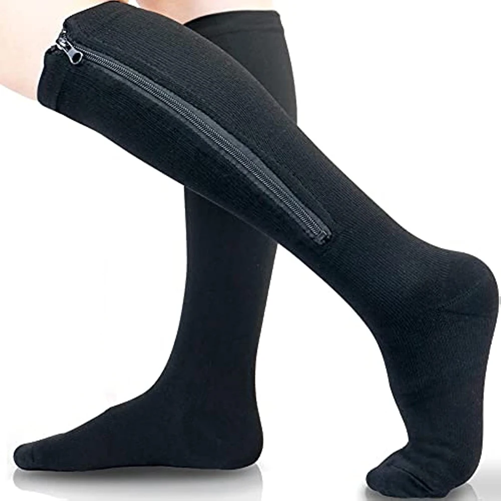 

Brothock Medical Zipper Compression Socks Women Men High Elasticity Nylon Closed Toe Pressure Stocking for Edema Varicose Veins