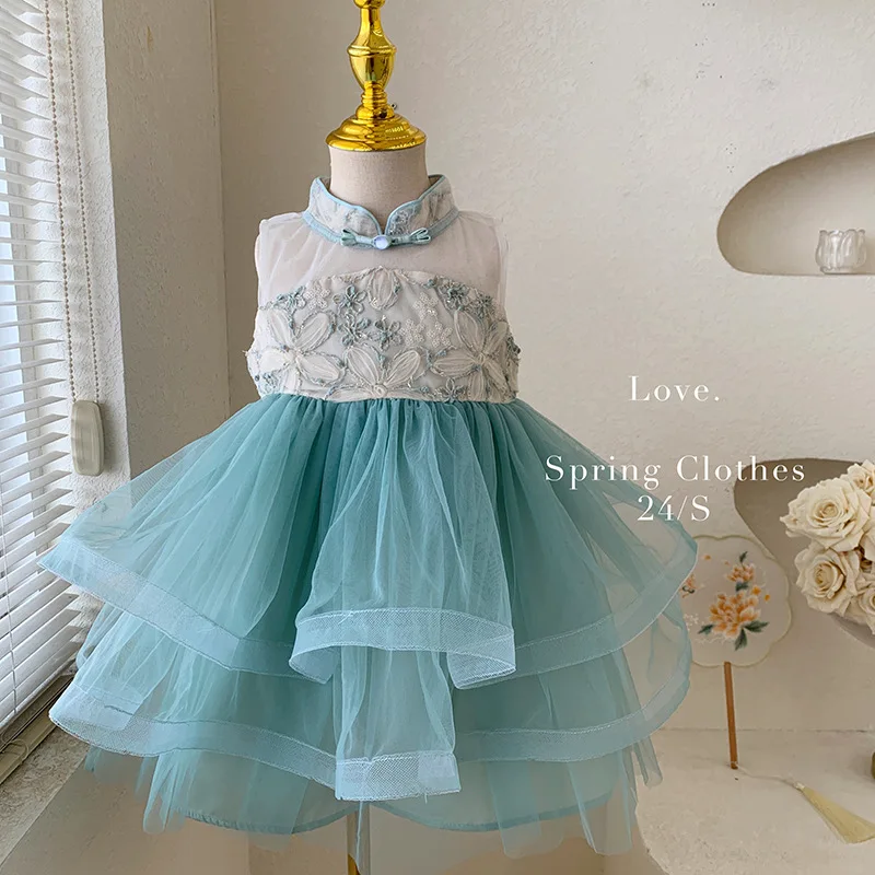 

Chinese style Girls Casual Clothes Children's birthday party Kids Dresses Summer fashion flower Cake baby princes stutu dress