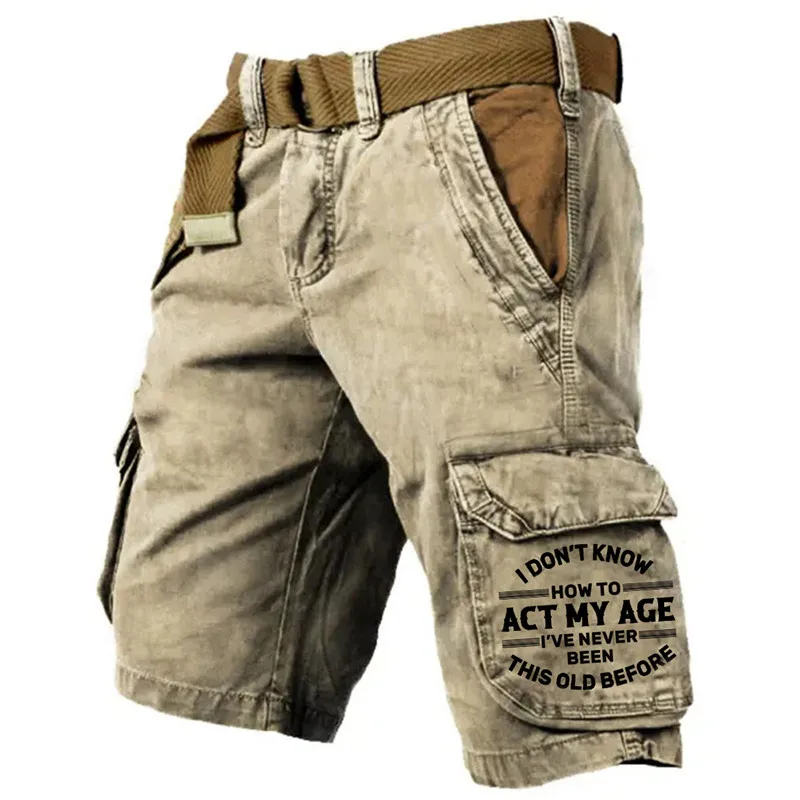 Men's Fashion Overalls 3D Printing Imitation Denim Design Multi-Pocket Trend Selling Graphic Printed Casual Shorts
