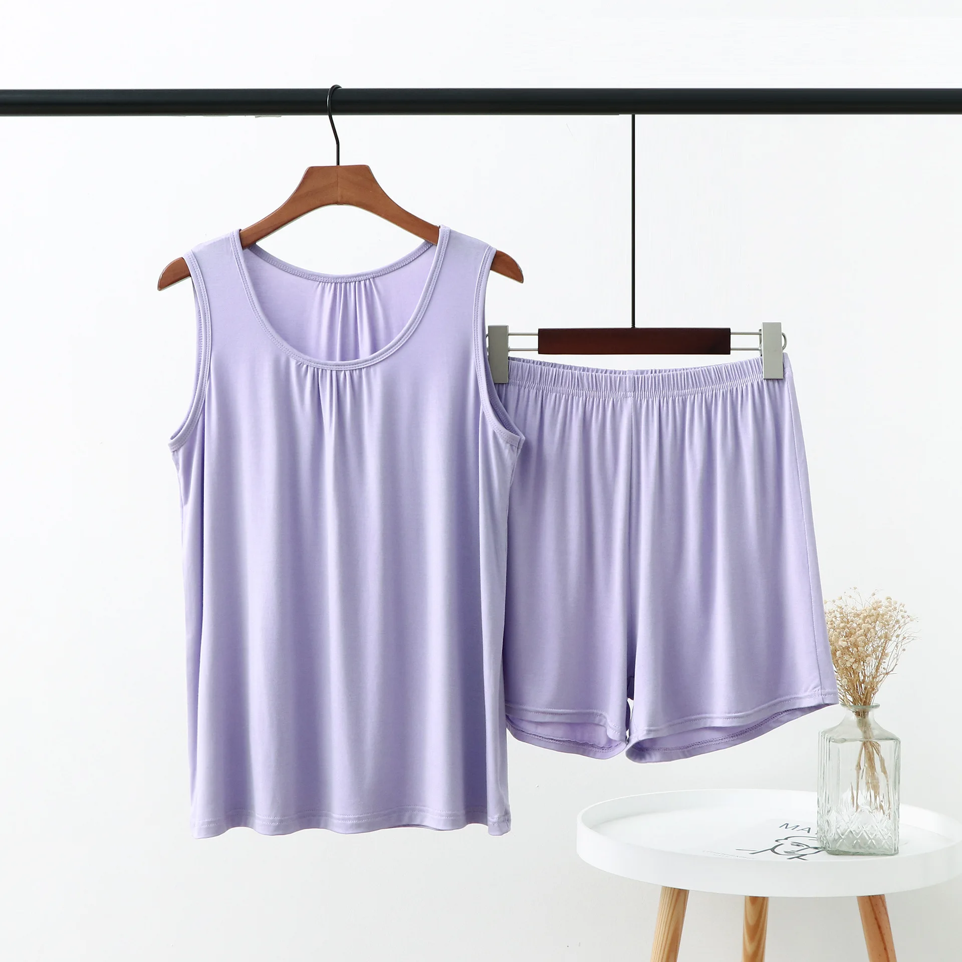 Фото Женский пижамный комплект Fdfklak XL-6XL, топ без рукавов + шорты, костюм из двух предметов, женская одежда для сна из модала и хлопка, женская пижама №5
