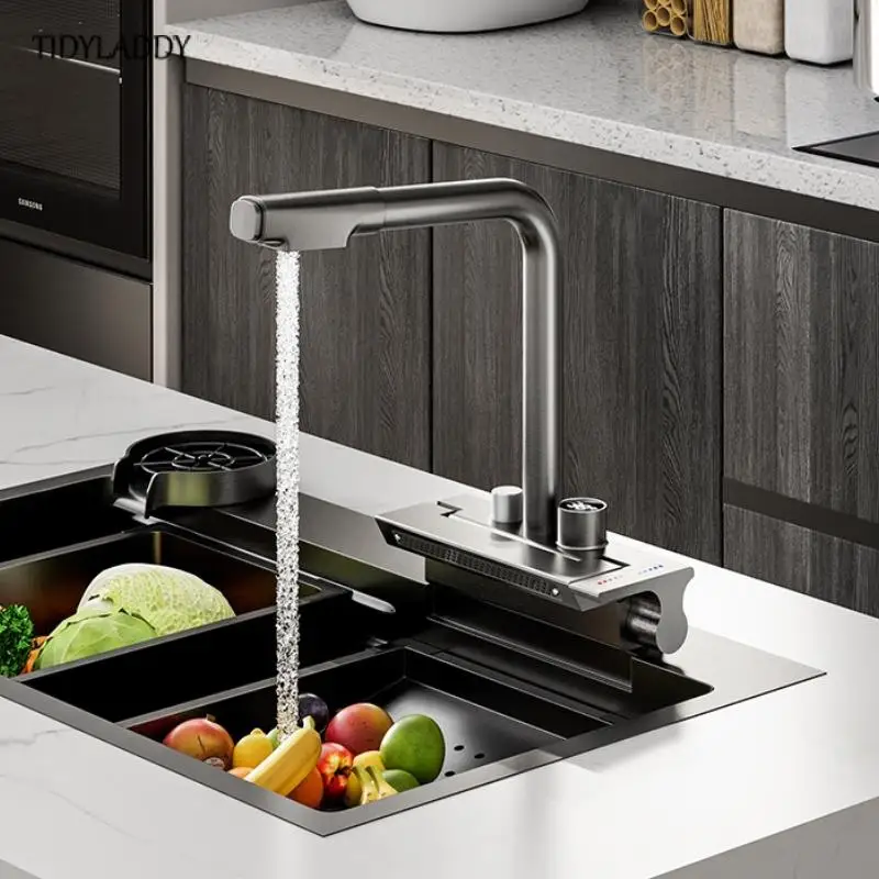 Waterfall Grey Sink Kitchen Faucets Pull Out Kitchen Sink Water Tap Hot Cold Mixer Rotation Tap Kitchen Novel Kitchen Accessorie