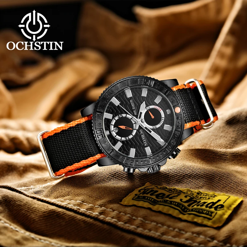 New OCHSTIN 2024 Creative Nylon Series Casual Simple Model Multifunction Quartz Movement Men's Quartz Watch Men's Watches
