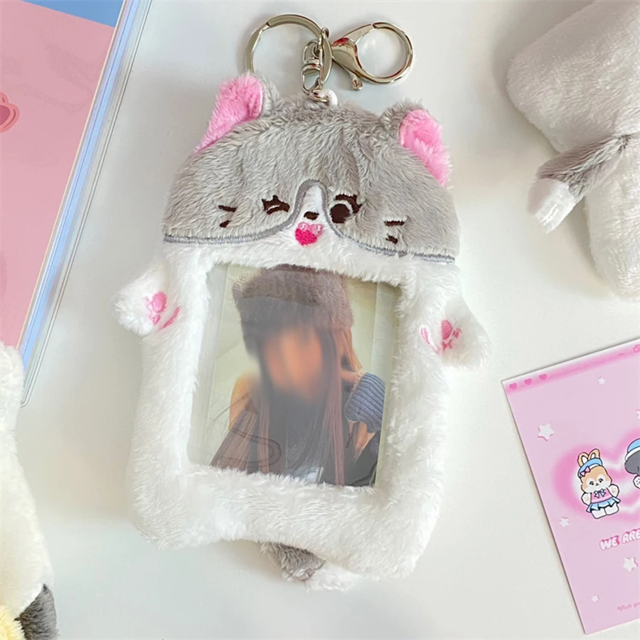 1pcs Plush Photocard Holder with Keychain Cute Cartoon Photo Card Holder ID Credit Band Card Protector 5