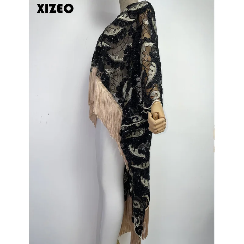 XIZEO 2023 Elegant Irregular Winter Women Cardigan Kaftan Transpare Bohemia Free Size Long Sleeve Party Wedding Gift sexy