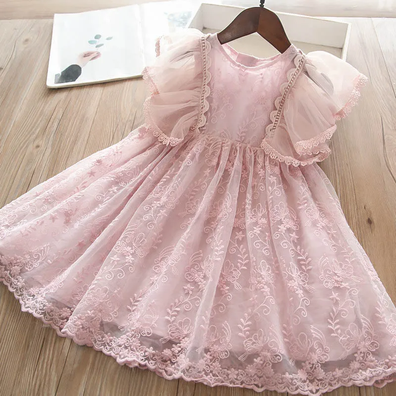 New Little Girls Lace Ruffles Summer Dress Kids Flying Sleeve Flower Princess Dress for Wedding Birthday Party Clothes 3-8Y