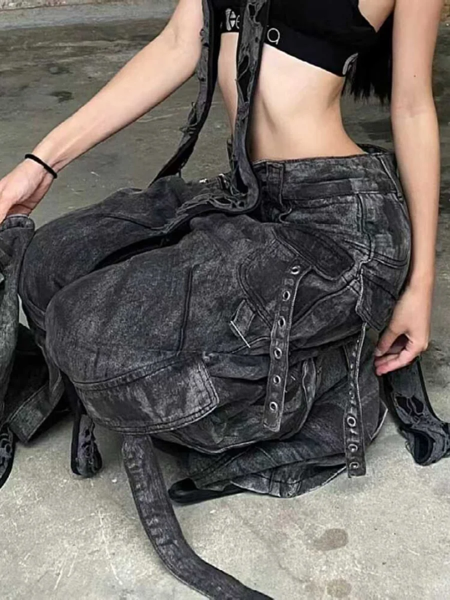 American Sle Loose Fit Zipper Multi-ket Design Heavyweight Straight Leg Micro Flared Workwear Denim Jeans for Men