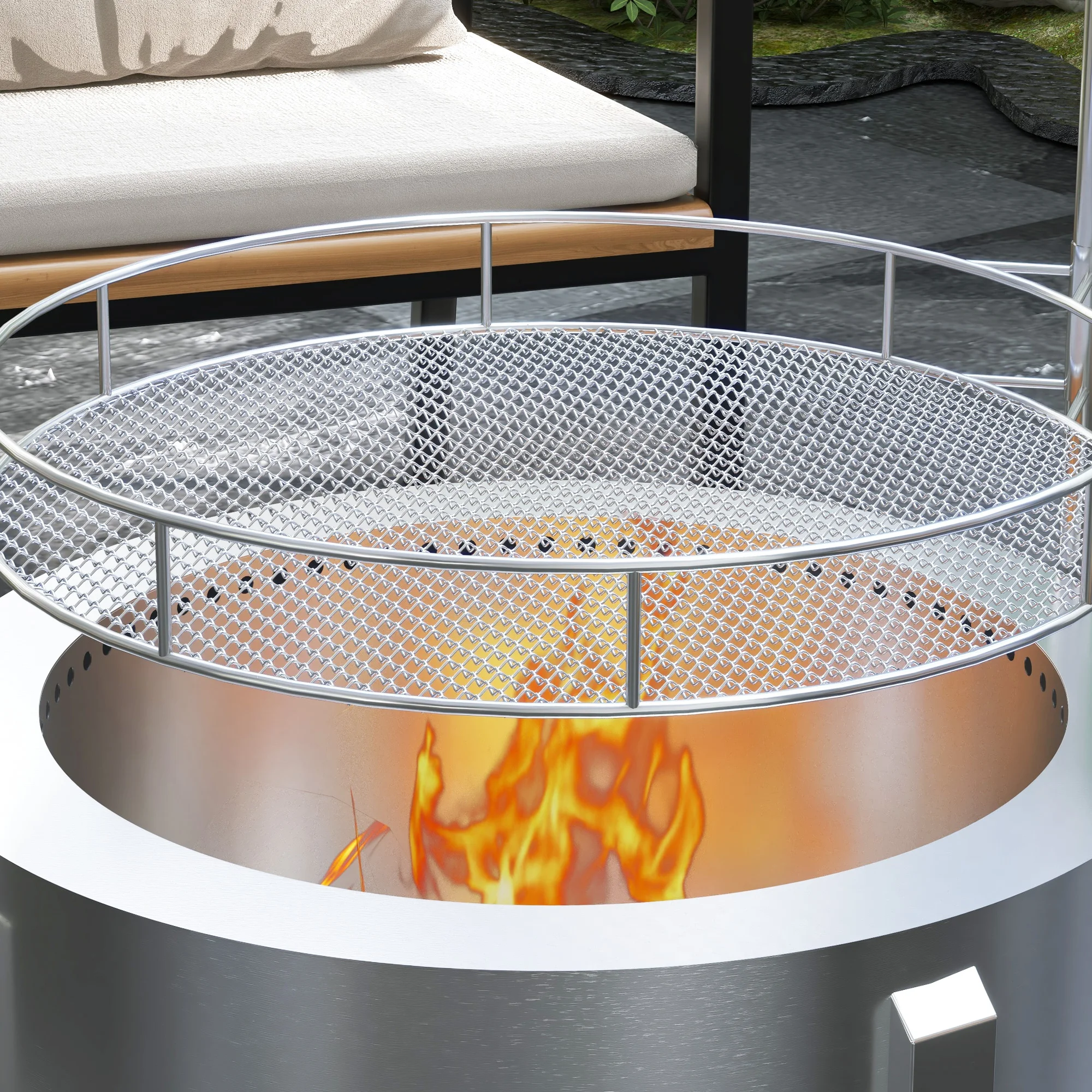 Outsunny Smokeless Fire Pit Bbq Grill with Poker, Stainless Steel, Silver