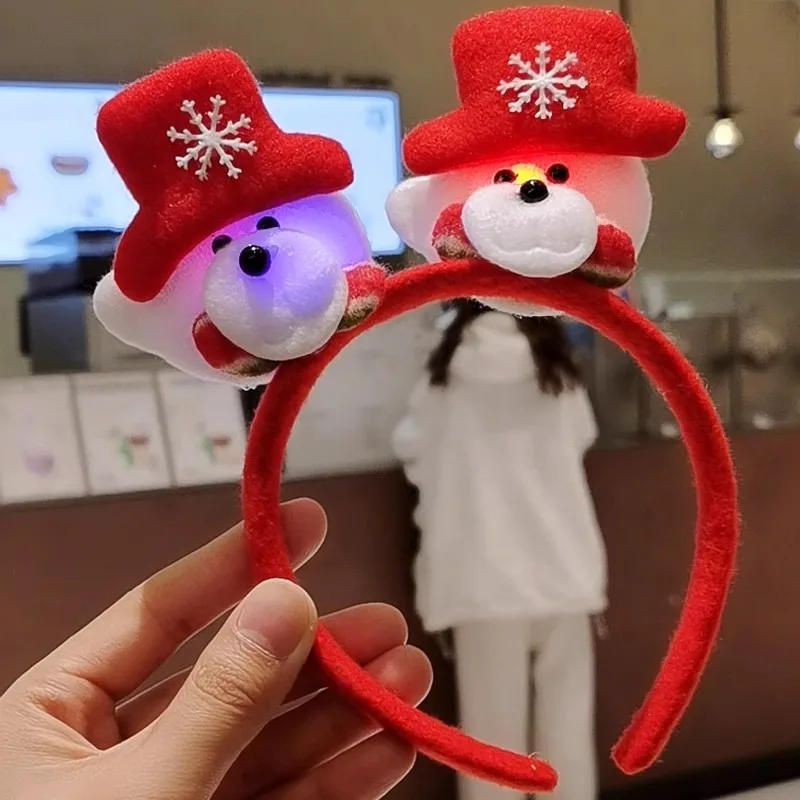 Christmas Glowing Snowman Headband Cute Little Bear Santa Claus Hair Hoop Festival Carnival Luminous Cotton Decoration Headwear