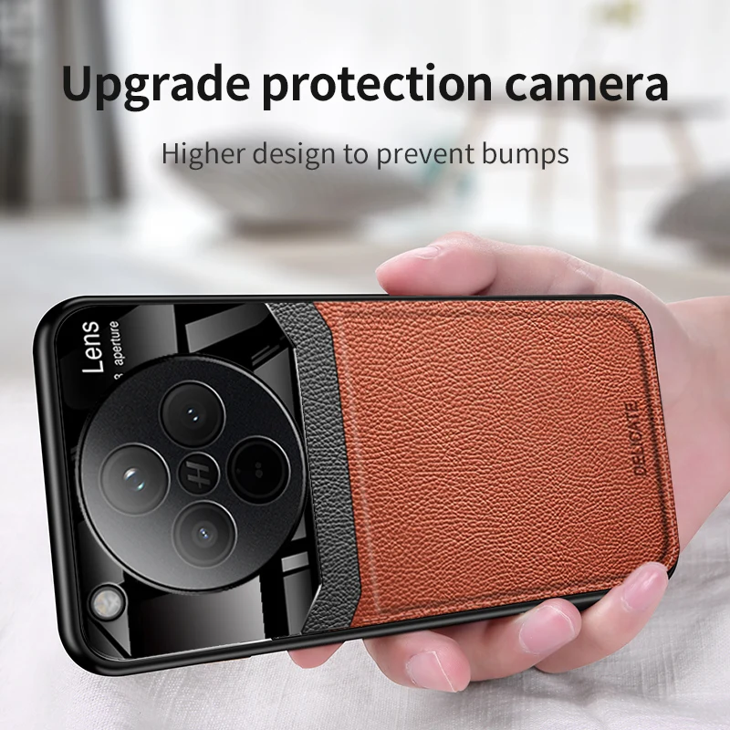 Luxury Acrylic Leather Phone Case with Camera Protection and Silicone Frame