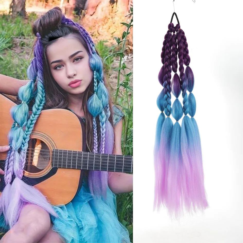 Allaosify Synthetic Hair Ladies 24-inch Colorful Bubble Ponytail, 5-strand braids, and vocal braids for beauty