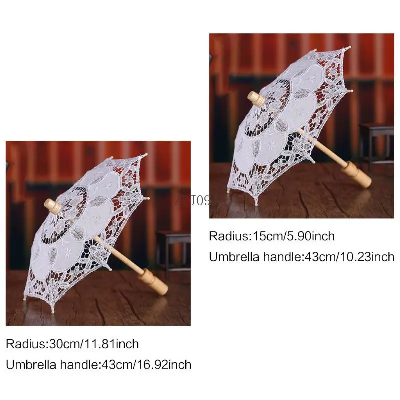 *Womens Manual Opening Wedding Bridal Parasol Umbrella Hollow Out Embroidery Lace