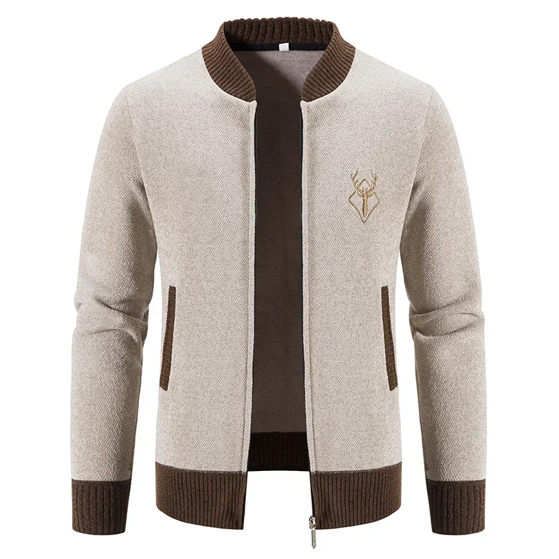 

Sweater Autumn Winter Thick Warm Zipper Slim Fit Knitted Jacket Male Fleece Sweater Coat Jacket