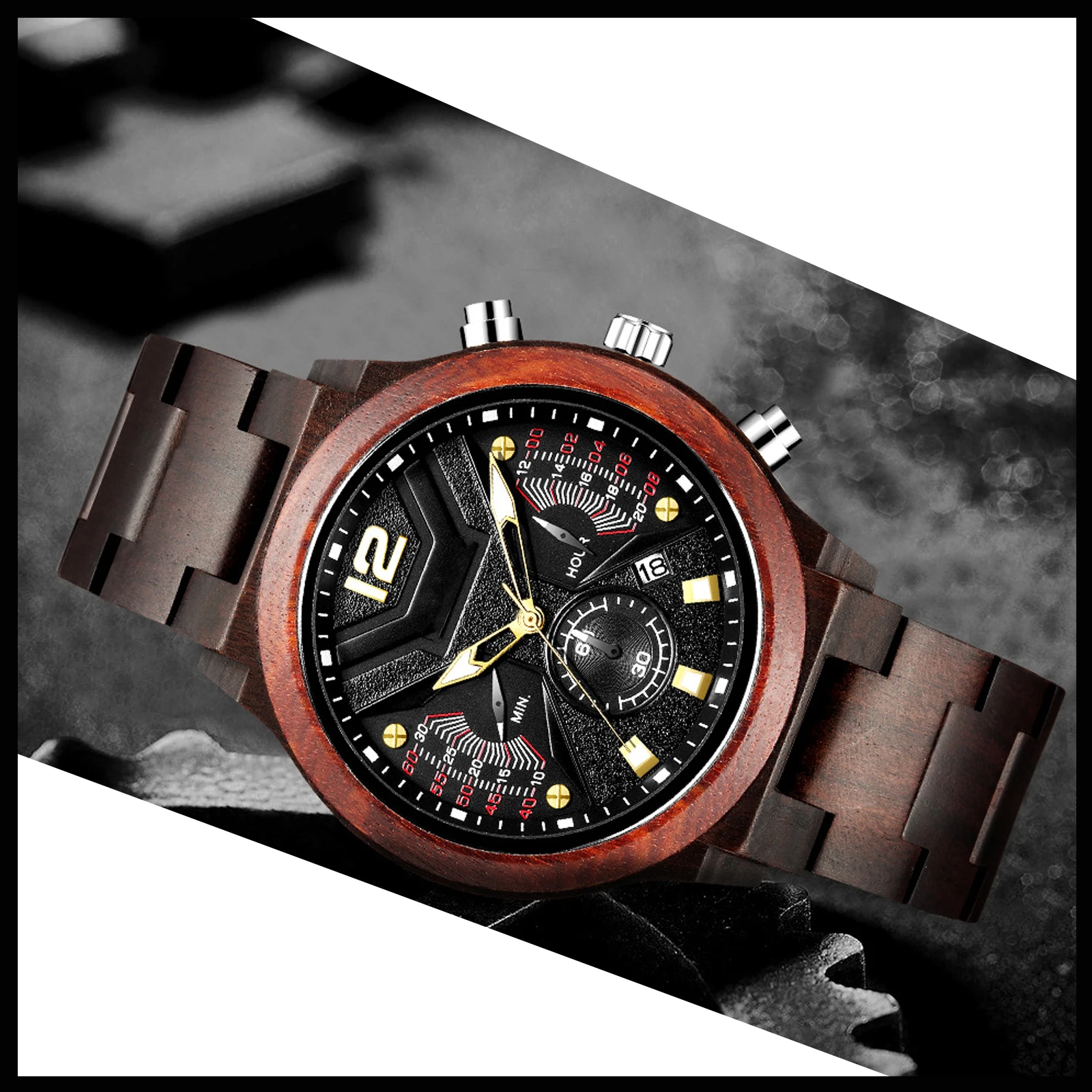 Men's Wooden Analog Quartz wristwatches, Fashionable Multifunctional Display Calendar Luminous Analog Watch, Best Gift for Men