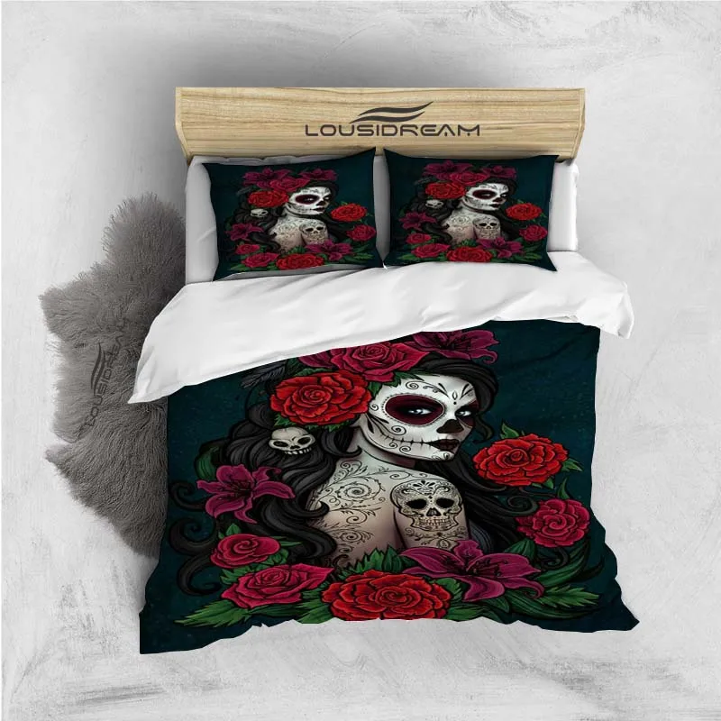 Skull Sex beauty Pattern Duvet Cover Set With Pillowcase Black Red Rose Big Bedding Set King Size Bedding Set Dropshippinng