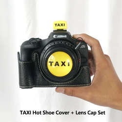 Adorable Cartoon Camera Lens Cap & Hot Shoe Cover Set - Universal Decorative Protector - 58mm (TAXI Set 1)