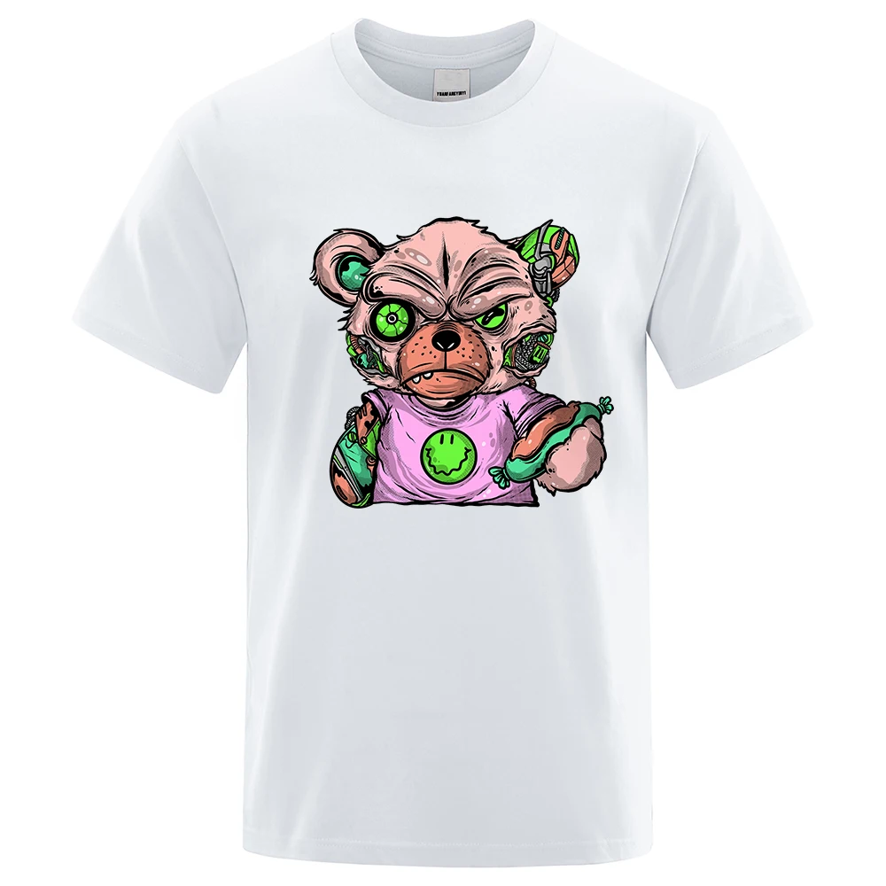 

Terrible Mutant Mechanical Bear Brand Male Clothes High Quality Oversize T-Shirts Summer Breathable T-Shirt Hip Hop Cotton Tops