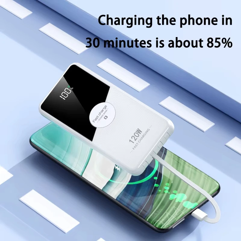 120W 200000mAh Large Capacity Power Bank With 4 Cables Fast Charging Portable Battery Charger for iPhone Samsung Huawei Xiaomi 2