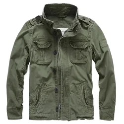Men Military Jacket Men Denim Retro Cargo Jacketes Outdoor Multi Pockets Camo Tops Field Casual Fashion Hiking Coats Uniform