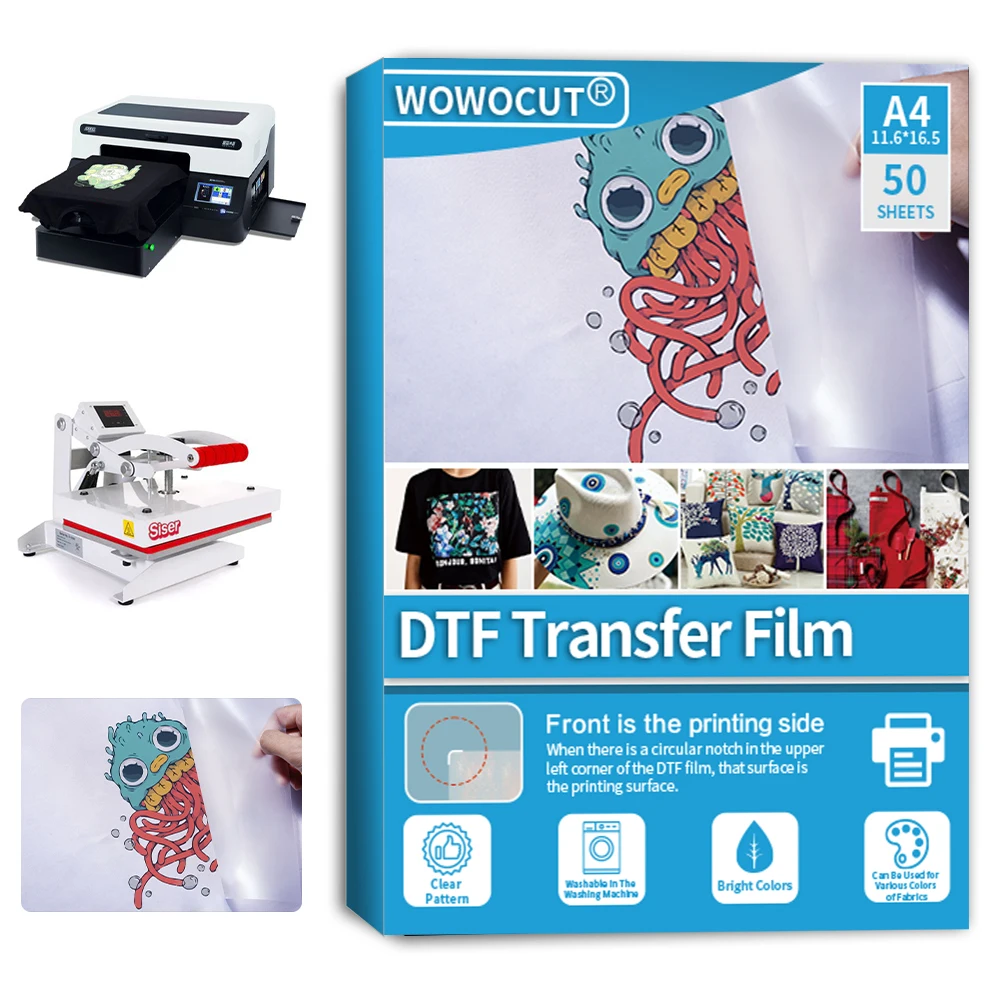 WOWOCUT DTF Transfer Film 100 Sheets A3 Direct To Film for DTF Sublimation  Printers Iron-on Transfer Paper for All Color Fabrics - AliExpress