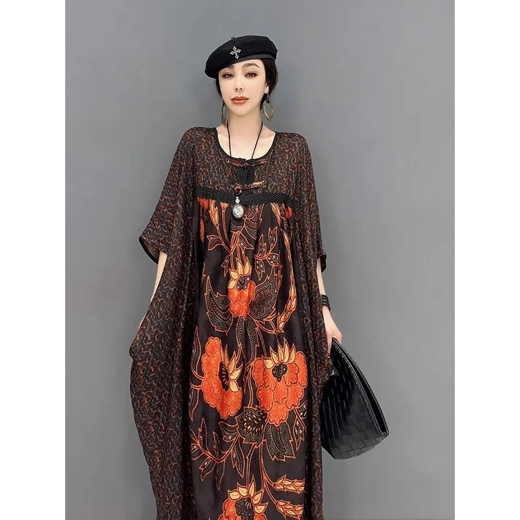 

New Arrived Plus-size Loose Dress Kaftan Batik Kaftan Maxi O-Neck Holiday Bohemian Vestidos Robe