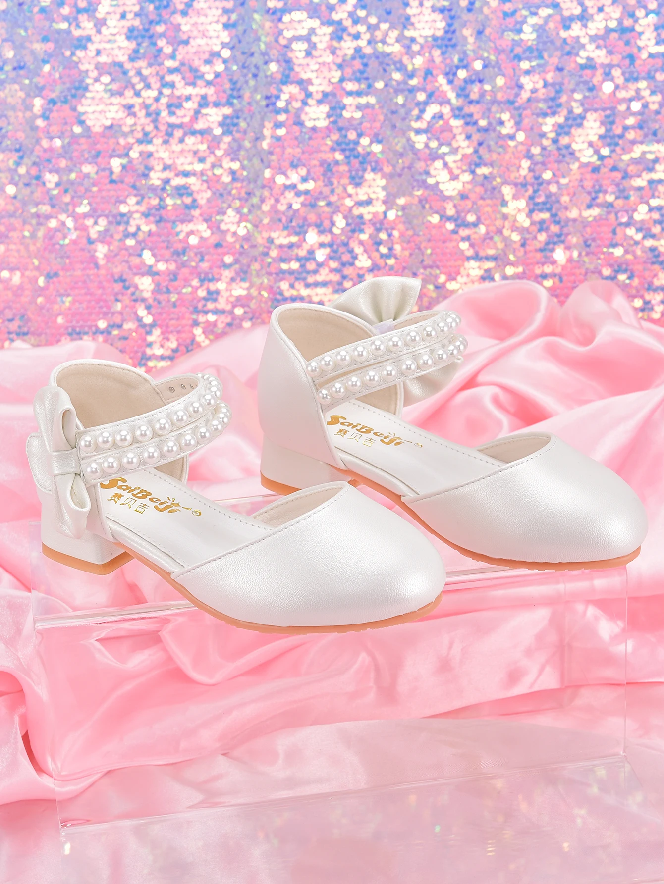 Girls' princess shoes, white high heels, paired with formal dress performances, wedding bridesmaid shoes, children's Christmas s