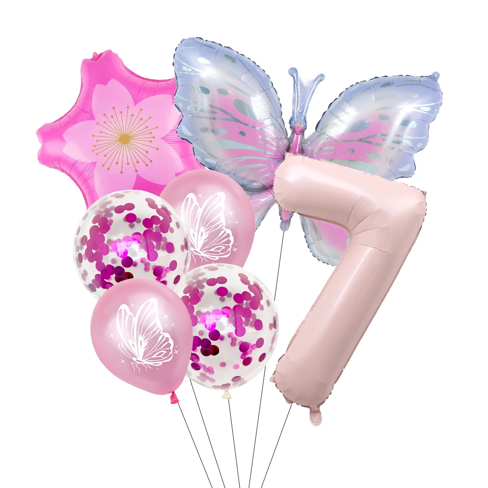 Butterfly Sunflower Celebration Balloon Set - Pink & Blue 7-Piece Party Decor Collection