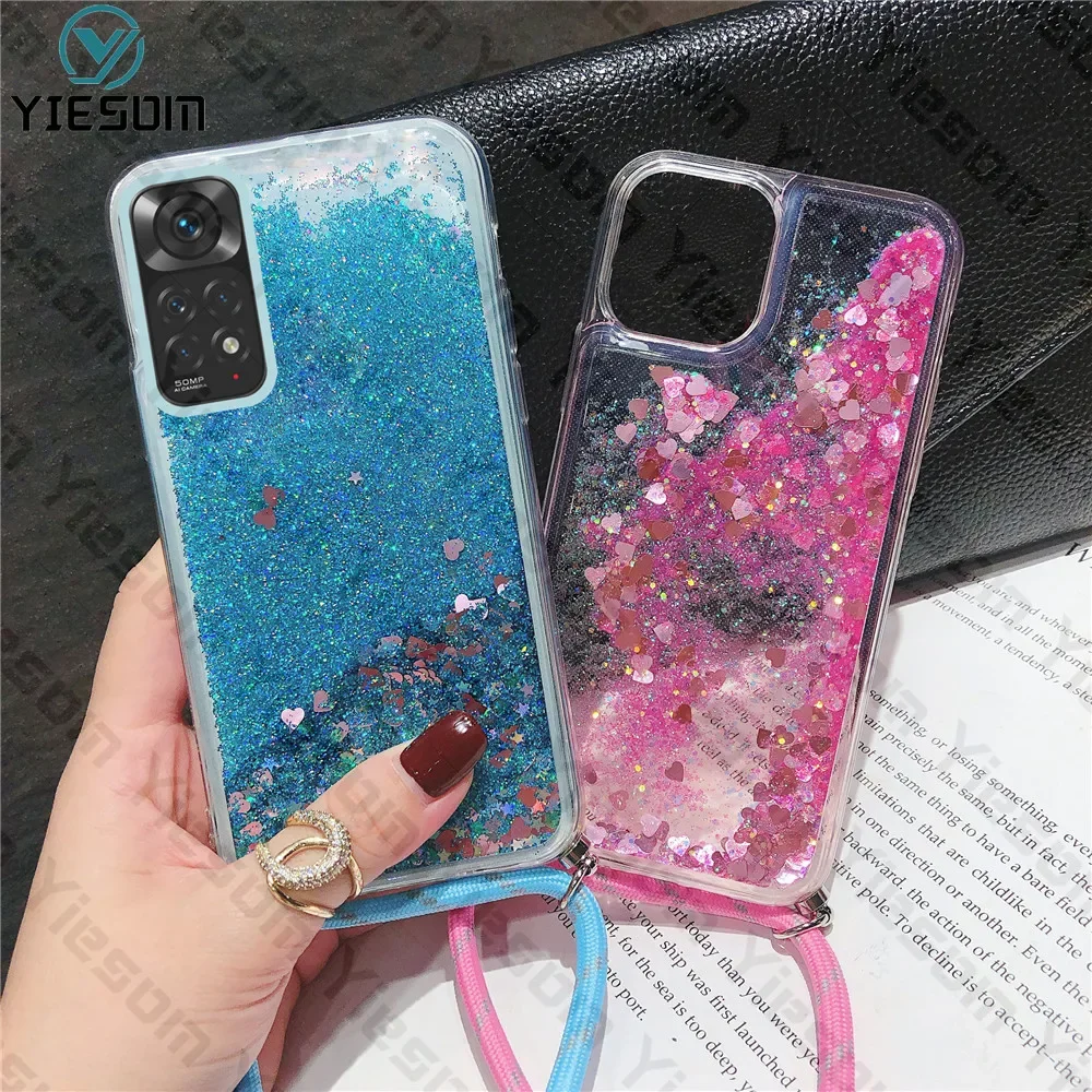 Sparkling Glitter Lanyard Case with Bling Design for Redmi Note & Redmi Series Smartphones