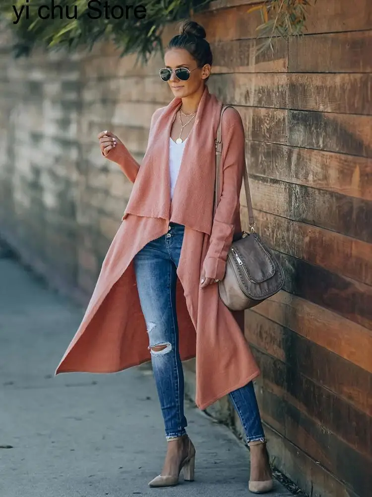 

New Bohemian Long Sweater Cardigan Women Knitwear Turn-Down Collar Winter Coat Female Holiday Oversized