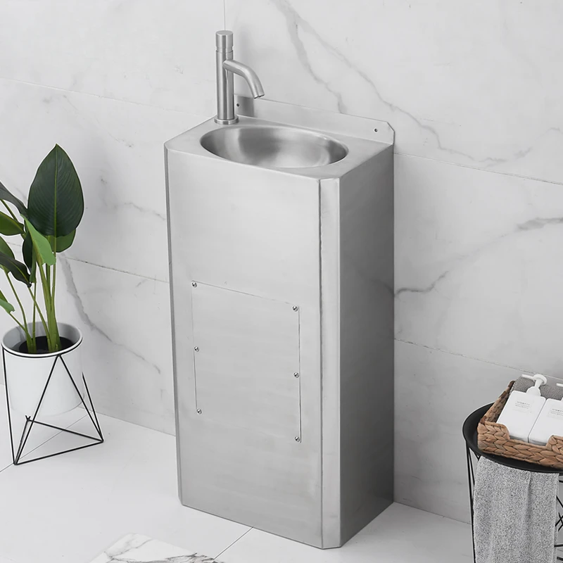 304 stainless steel floor type wash basin Small column basin square with access door basin for hospital school corridor