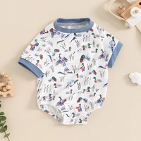 2024-04-01 Lioraitiin 0-18M Summer Baby Boy Romper Short Sleeve Crew Neck Duck Print Jumpsuit Clothes Casual Daily 2