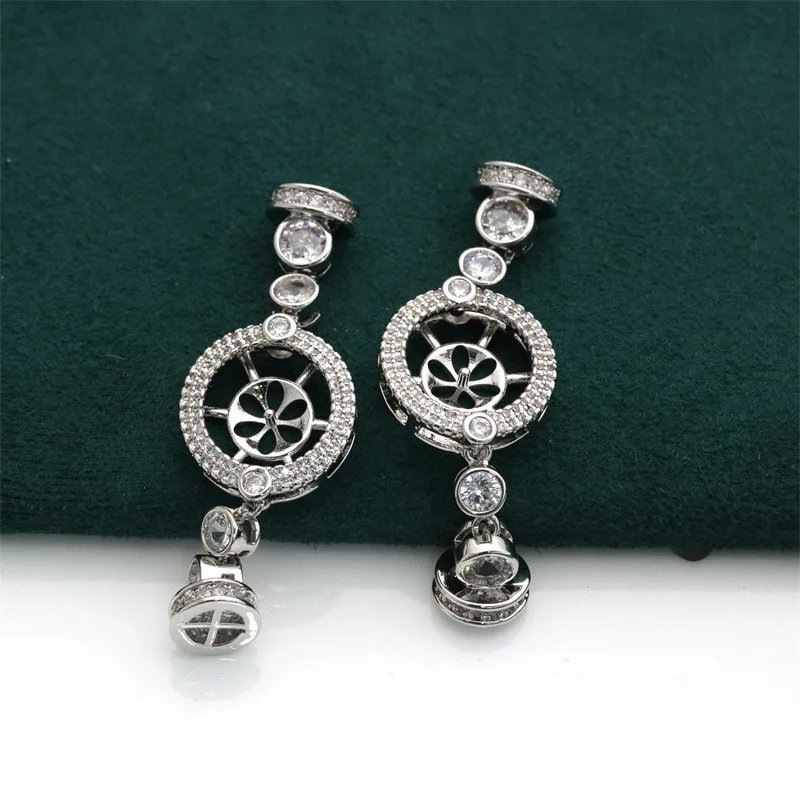2 pcs 50x17mm Silver Plated Round connector CZ Micro Pave necklace Jewelry DIY