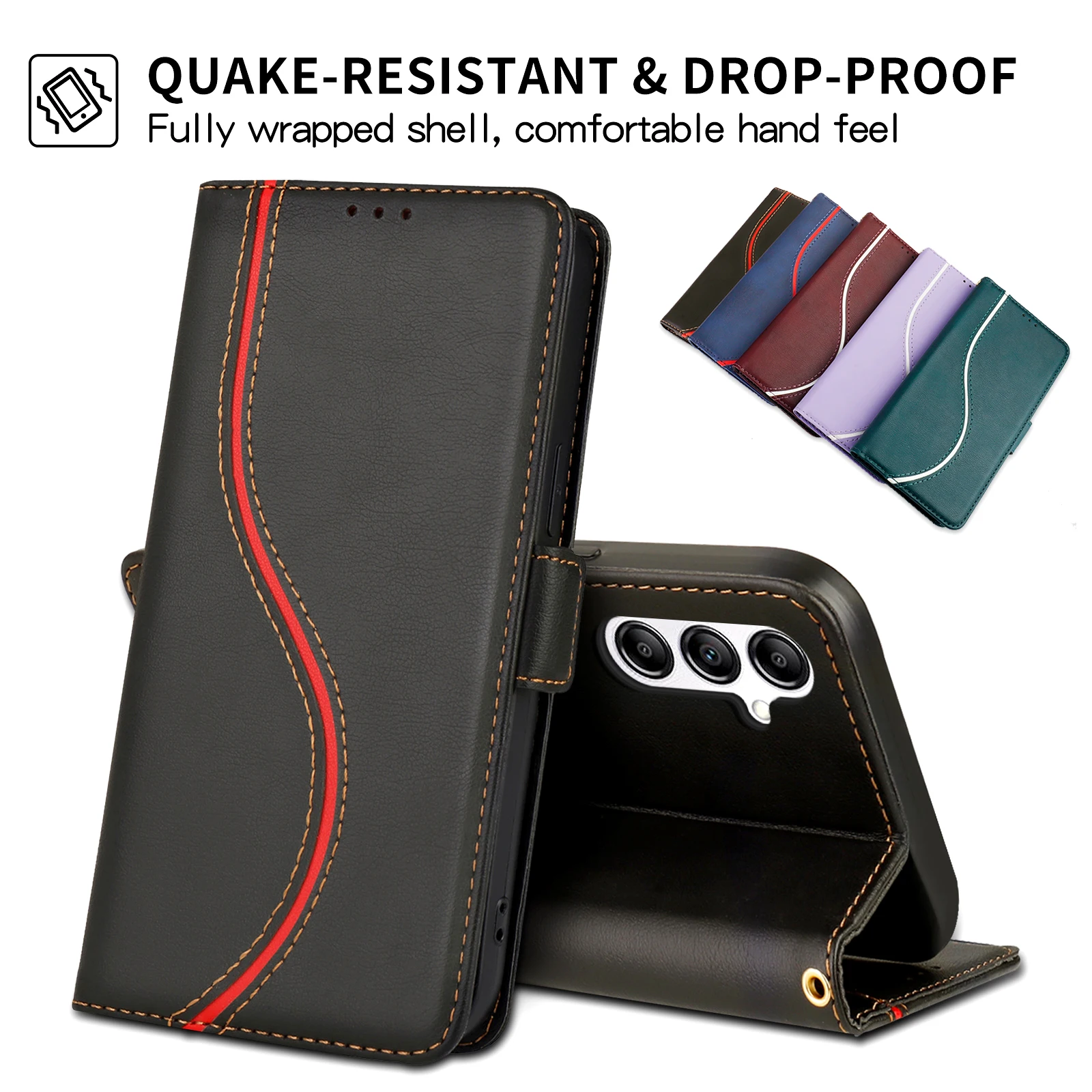 Leather Wallet Case Book - Elegant Flip Cover with Card Slots and Stand Feature