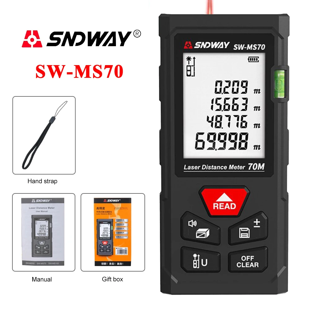Laser Rangefinder Distance Meter Laser Tape Measure Digital Tape Measure Tape Measure SNDWAY SW MS50 MS70 MS100 Laser Distance Meter Rangefinder Digital Laser Tape Measure Range Finder Self Calibration Tool