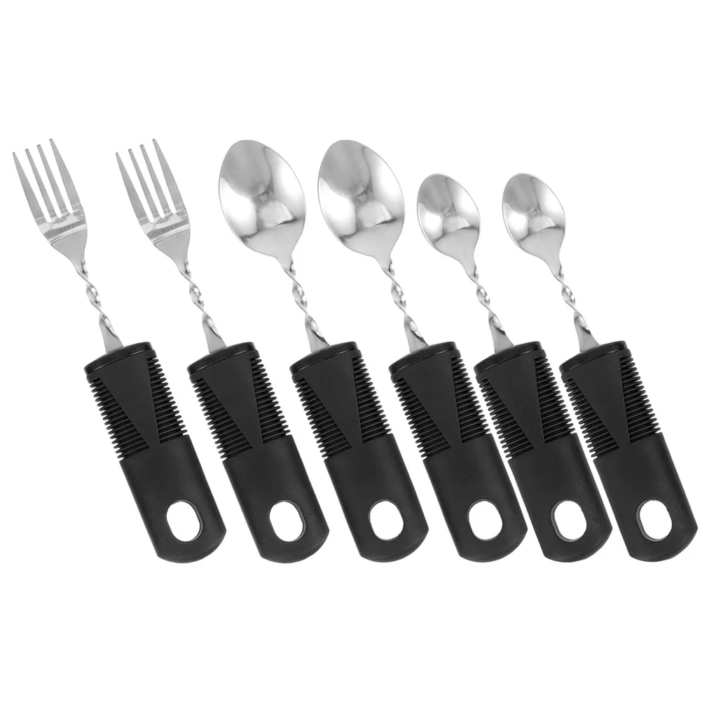 

2 Sets Bendable Cutlery Dinnerware Adaptive Utensils Bevel Tableware Rubber for Adults Elderly Parkinsons