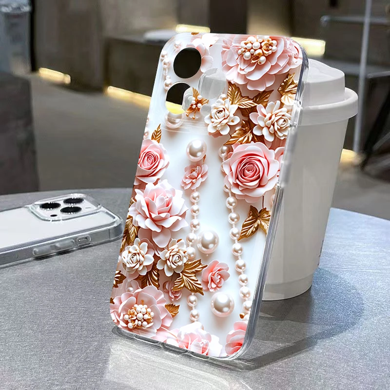 Pink Pearl Rose 3D Embossed Silicone Phone Case