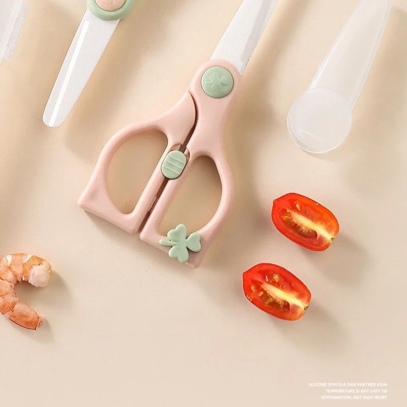 Ceramic Scissors With Lid Kids Food Scissors Baby Food Supplement Scissors  Household Food Kitchen Blunt Head Food Scissors Tool - AliExpress