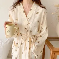 Femmes Robe de bain dessin animé mignon ours imprimé peignoir chemise de nuit Cardigan à manches longues chemise de nuit grande taille vêtements de détente chemise de nuit Ro 4