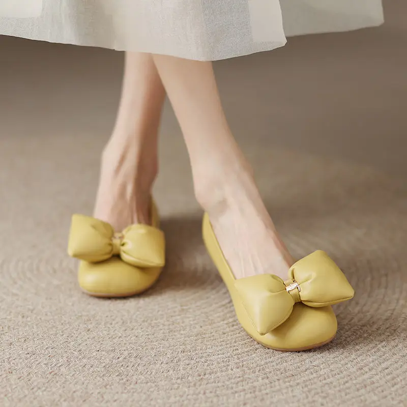 

Square Toe Bow Soft Sole Shoes Women's Comfortable All-match Long Standing Flat Shoes All-match Female Students Mary Janes Shoes