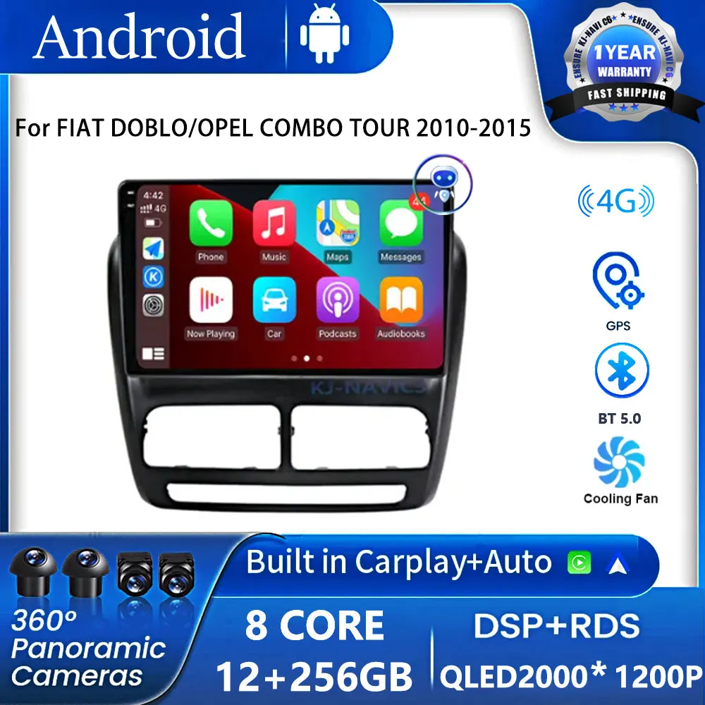

For FIAT DOBLO/OPEL COMBO TOUR 2010-2015 Android 14 Car Radio GPS Navi 2000*1200 IPS DSP built-in Carplay Multimedia Player DVD