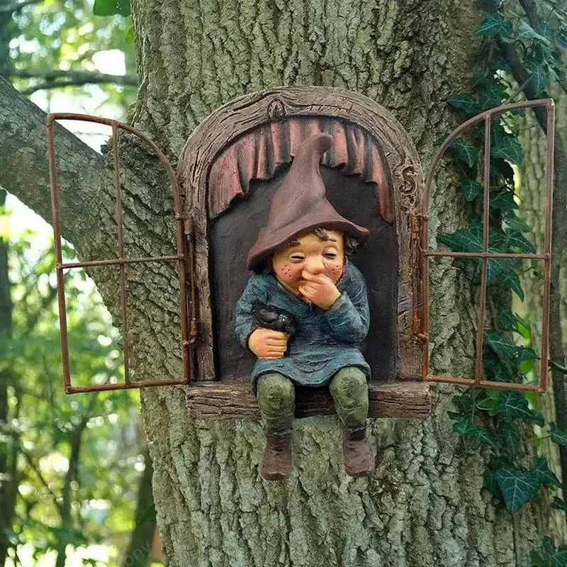

Naughty Garden Statue Elf Out The Door Tree Hugger Home Yard Decor