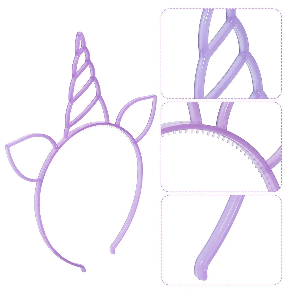 6/12PCS Mädchen Nachtleuchtende Einhorn Stirnbänder Frauen Stirnband Kunststoff Zähne Haarbänder Kinder Familie Dekoration Party Haar Zubehör – Detail 6