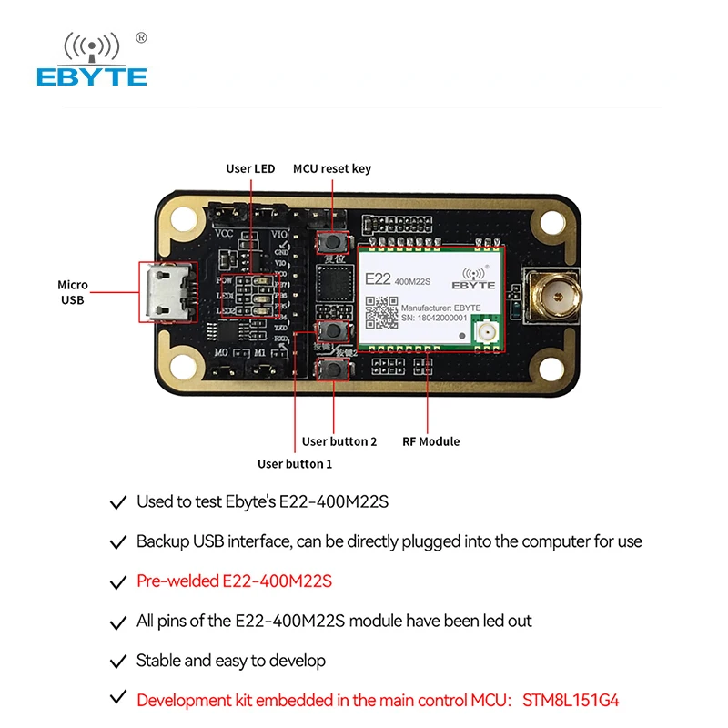 Placa de prueba de módulo inalámbrico CMT2300A CDEBYTE E49-900MBL-01 Kit de prueba de interfaz USB de E49-900M20S proldado fácil de usar - AliExprs 509 Placa de prueba de módulo inalámbrico CMT2300A CDEBYTE E49-900MBL-01 Kit de prueba de interfaz USB de E49-900M20S proldado fácil de usar - AliExprs 509