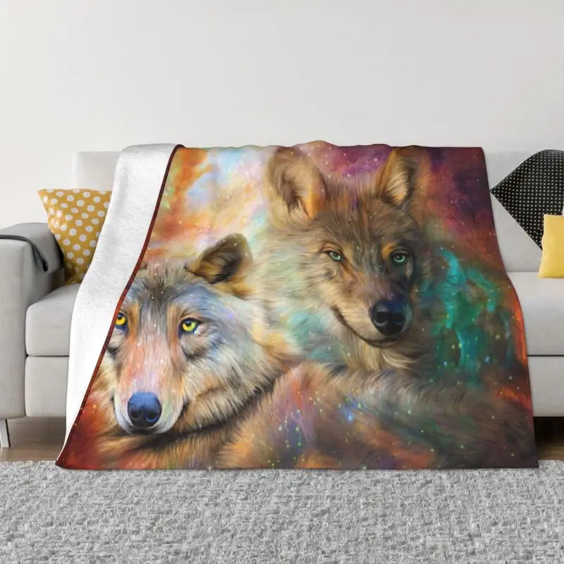 

Gray Wolf Spirit Of The Universe Blankets Warm Flannel Howling Animal Throw Blanket for Home Sofa Office Travel