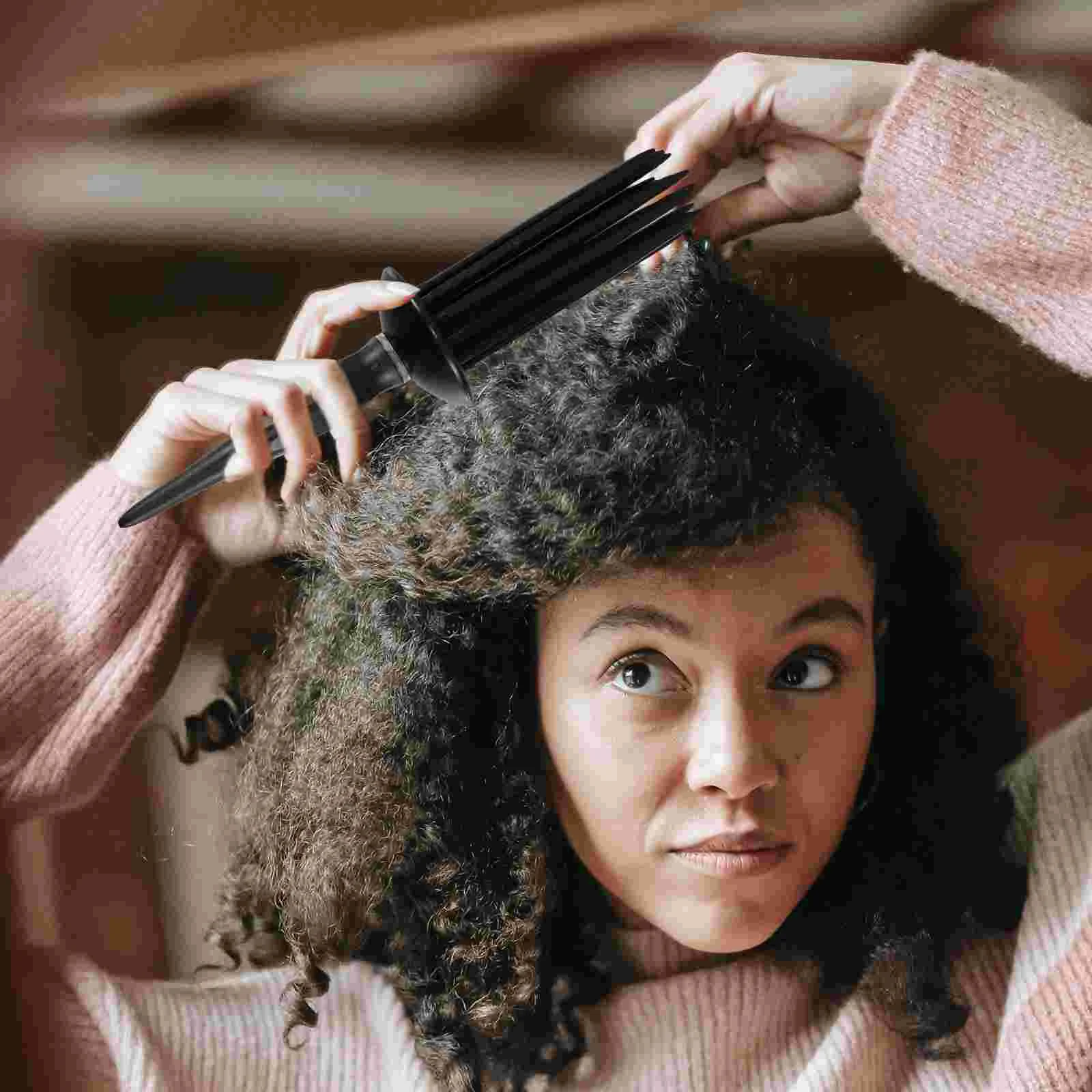 Comb Fluffy Curly Hair Styling Tools Round Curling Wand Black Plastic Shaping Wind