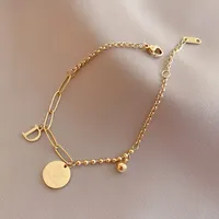 Luxury D Star Vintage Pendant Stainless Steel Bracelet for Women