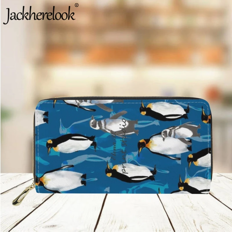 Jackherelook Penguin Pattern Print Wallet Women's Kawaii Clutch Fashion Casual Card Holder Purse Ladies Long Leather Money Bag