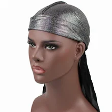 

2022 Unisex Street Men Women Shiny Breathable Turban Glittering Powder Long Tail Pirate Hat Long Tail Headwrap Solid Headwear